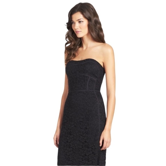 Diane Von Furstenberg Lace Dress Mini Cocktail Strapless Sheath Size 0 Black - Picture 4 of 17